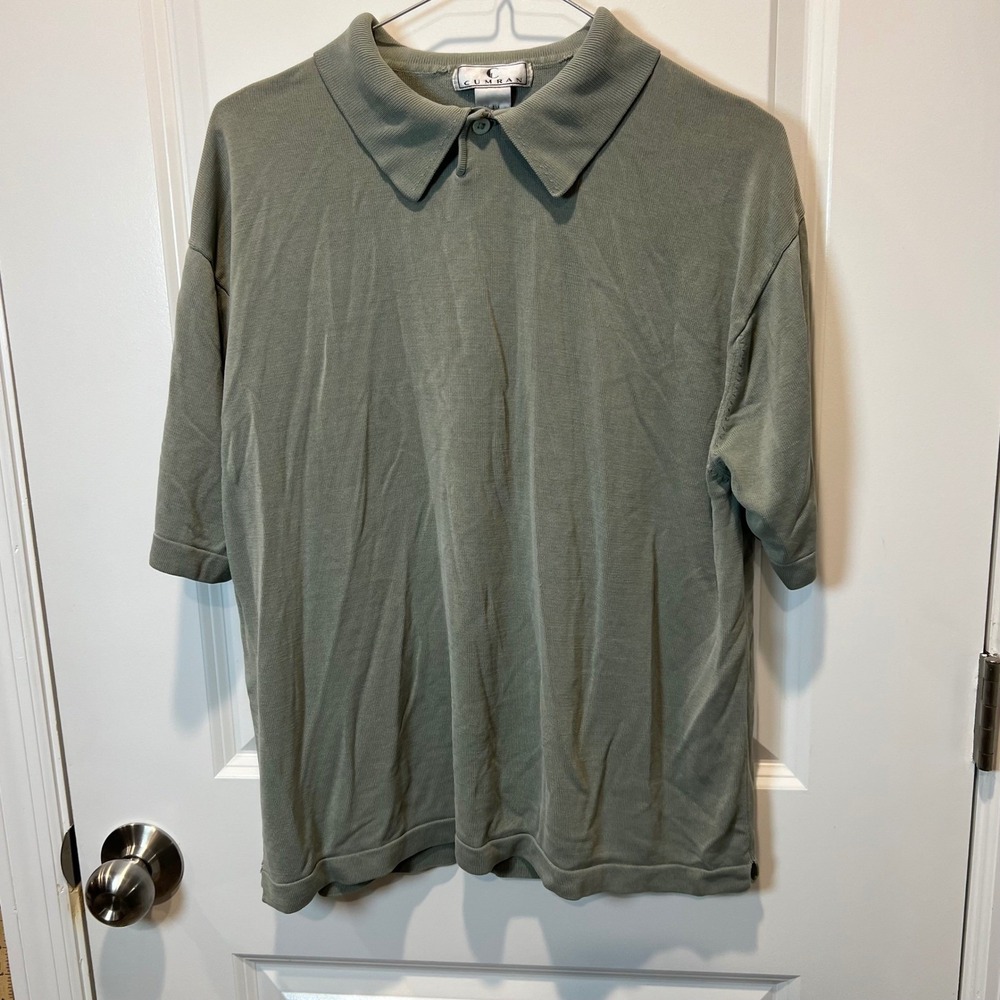 Cumran Mens‎ Polo Shirt 100% Silk Knit Sage Green XL